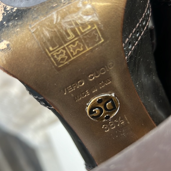 Dolce&Gabbana Brown Patent Leather Lace Up Loafer Pumps chunky heels retro 38.5 - Picture 10 of 17